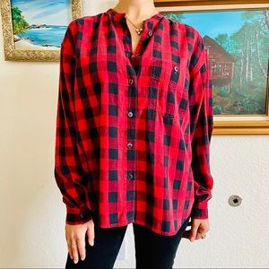 Vtg 90's LizWear Red & Black Buffalo Plaid Shirt L